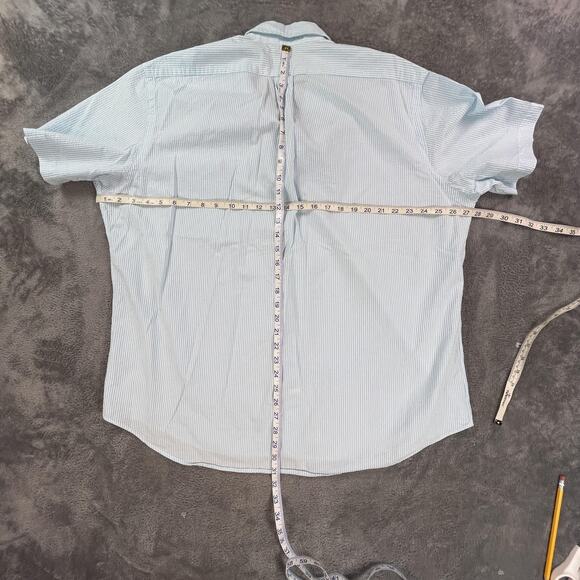 Ralph Lauren Shirt Mens 2XL Blue Short Sleeve Button Up Seersucker Stripe Collar - Picture 5 of 8